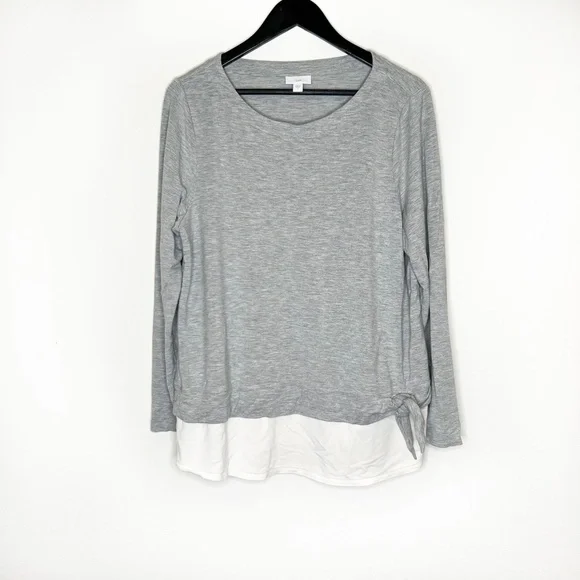 J.Jill Top Long Sleeve Gray Color Scoop Neck Size Knot Viscose Blouse - Picture 1 of 4